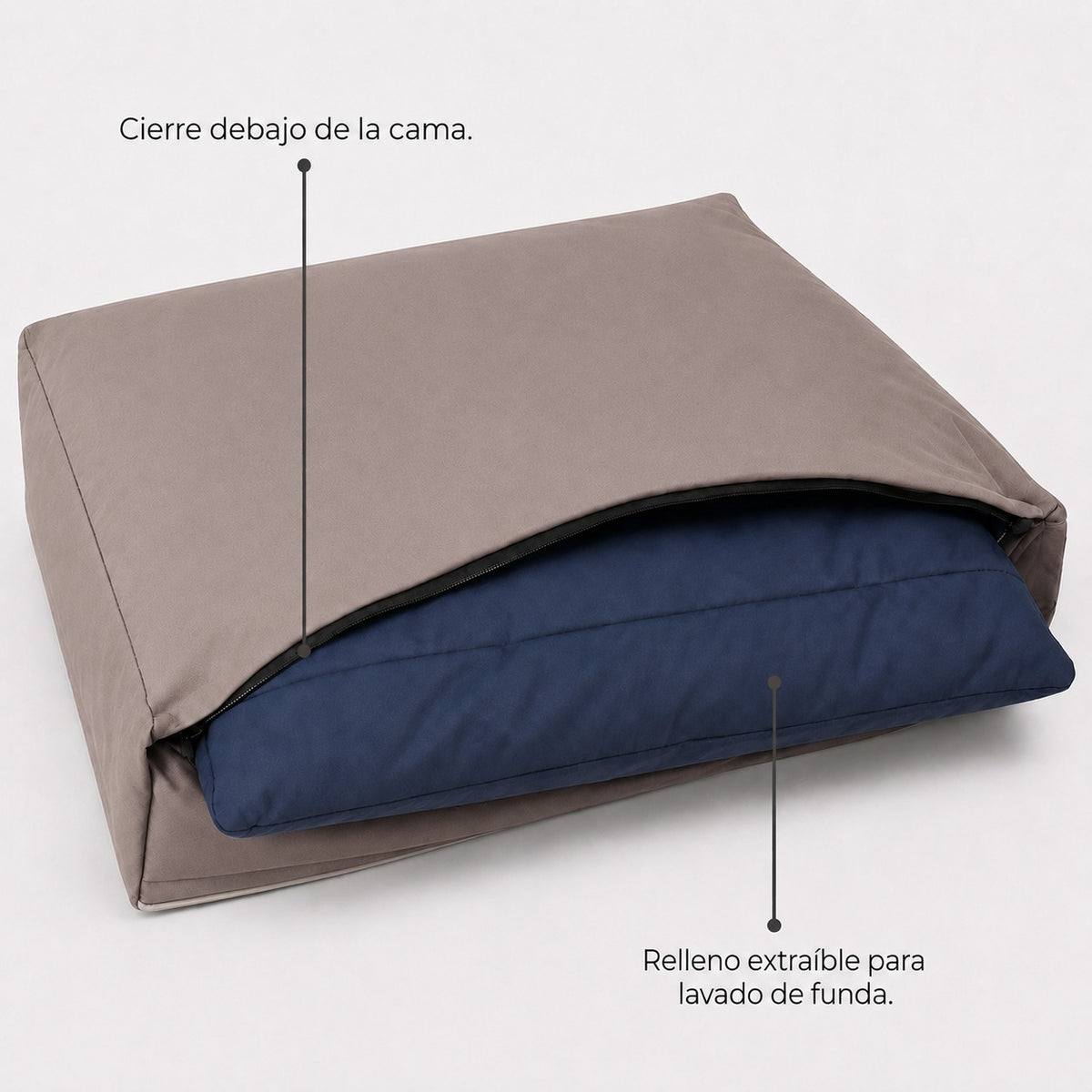 Taupe — Funda exterior desmontable de la Cama Köff Form Exterior, con el cierre debajo de la cama