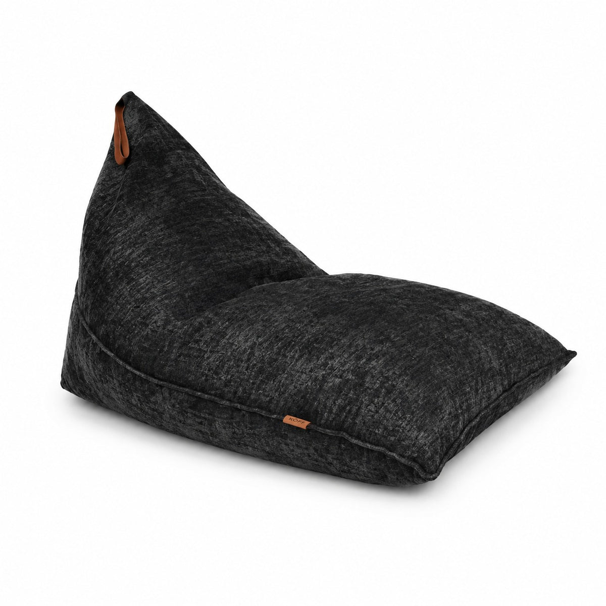 Negro — Cojín Triangular Köff en tela velvet, vista frontal de tres cuartos
