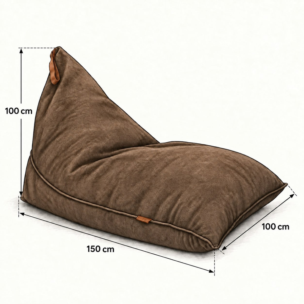 Tabaco — Medidas del Cojín Triangular Köff: 150 × 100 cm de base y 100 cm de alto